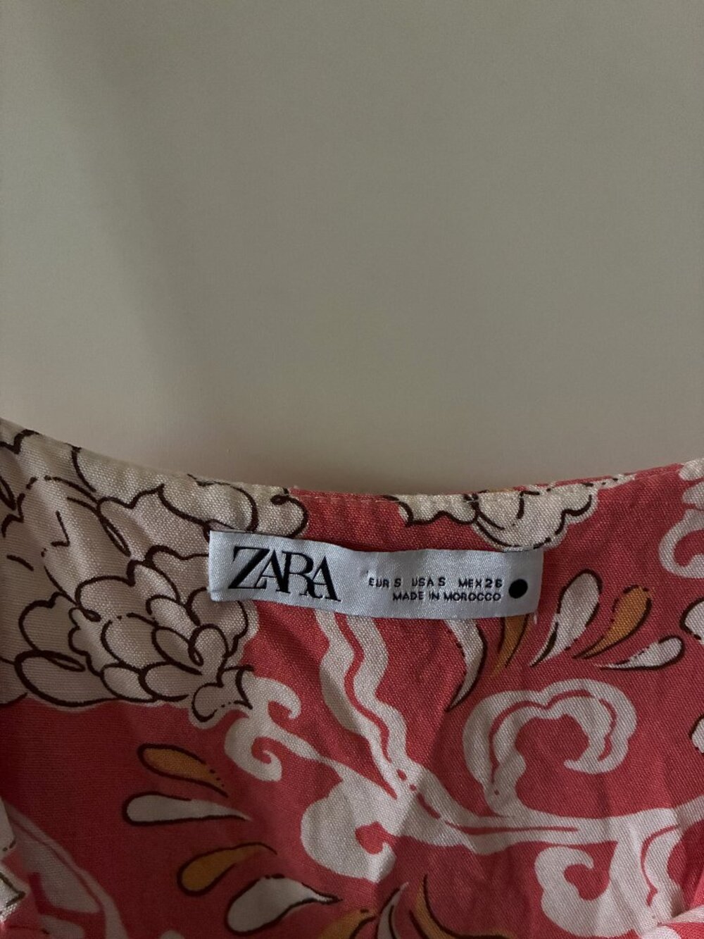 ZARA Drop Waist Block Print Coral Strappy Dress Women's Small - Picture 3 of 5